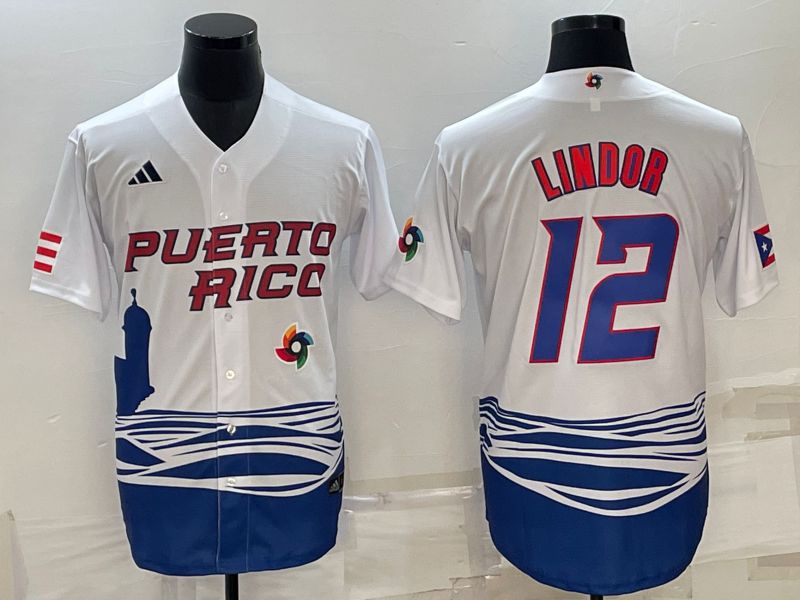 Men 2023 World Cub #12 Lindor White MLB Jersey9->more jerseys->MLB Jersey